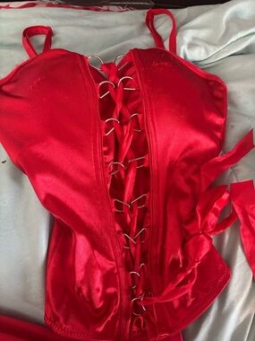 Red Satin Lace-Up Corset Top - Women's Intimates
